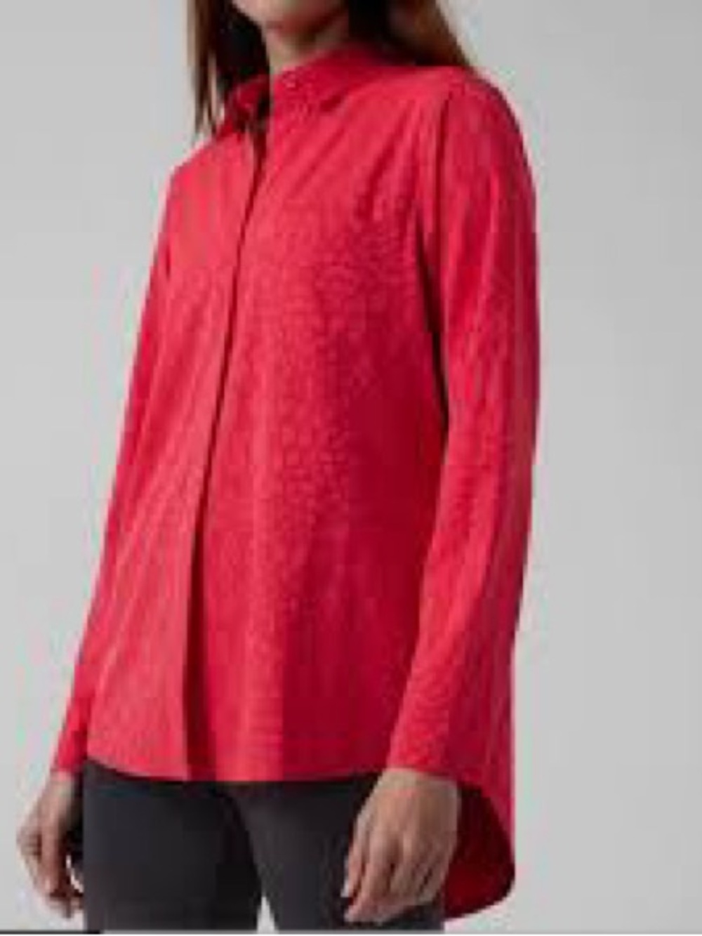 Athleta Red Textured Long Sleeve Button-Up Shirt Small